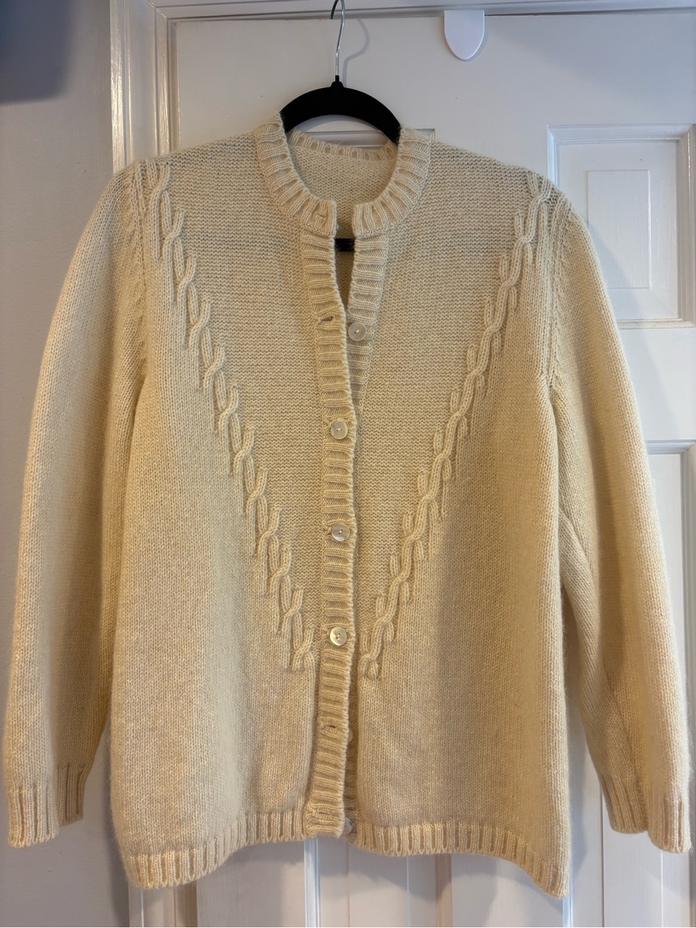 Butter Yellow Cable-Trim Button-Front Women’s Sweater